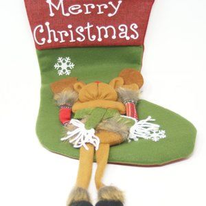 Christmas Stocking Plush Reindeer Size Large Green
